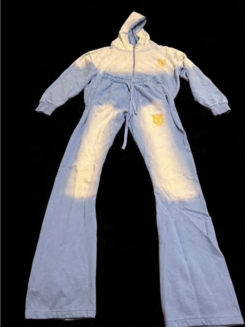 Men's Light Blue Hooded One-Piece Jumpsuit with Drawstring Waist